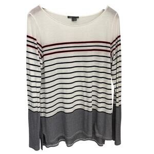 Vince Striped Long Sleeve Tunic Top L Minimalist Classic Pima Cotton Modal